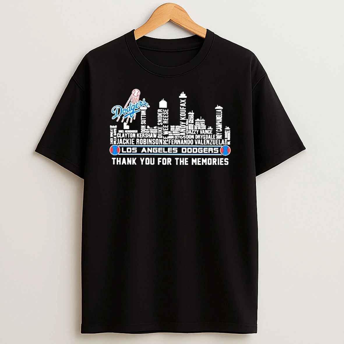 Los Angeles Dodgers All Name Of Legends City Skyline Thank You For The Memories T Shirt