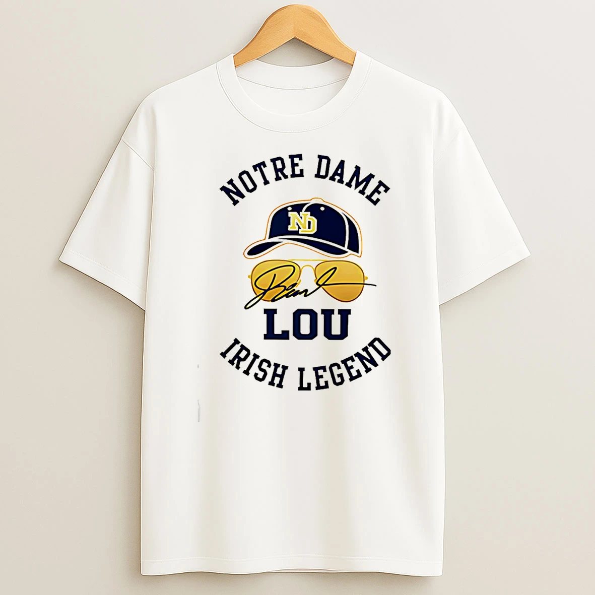 Lou Holtz Notre Dame Fighting Irish Lou Hat Signature T Shirt