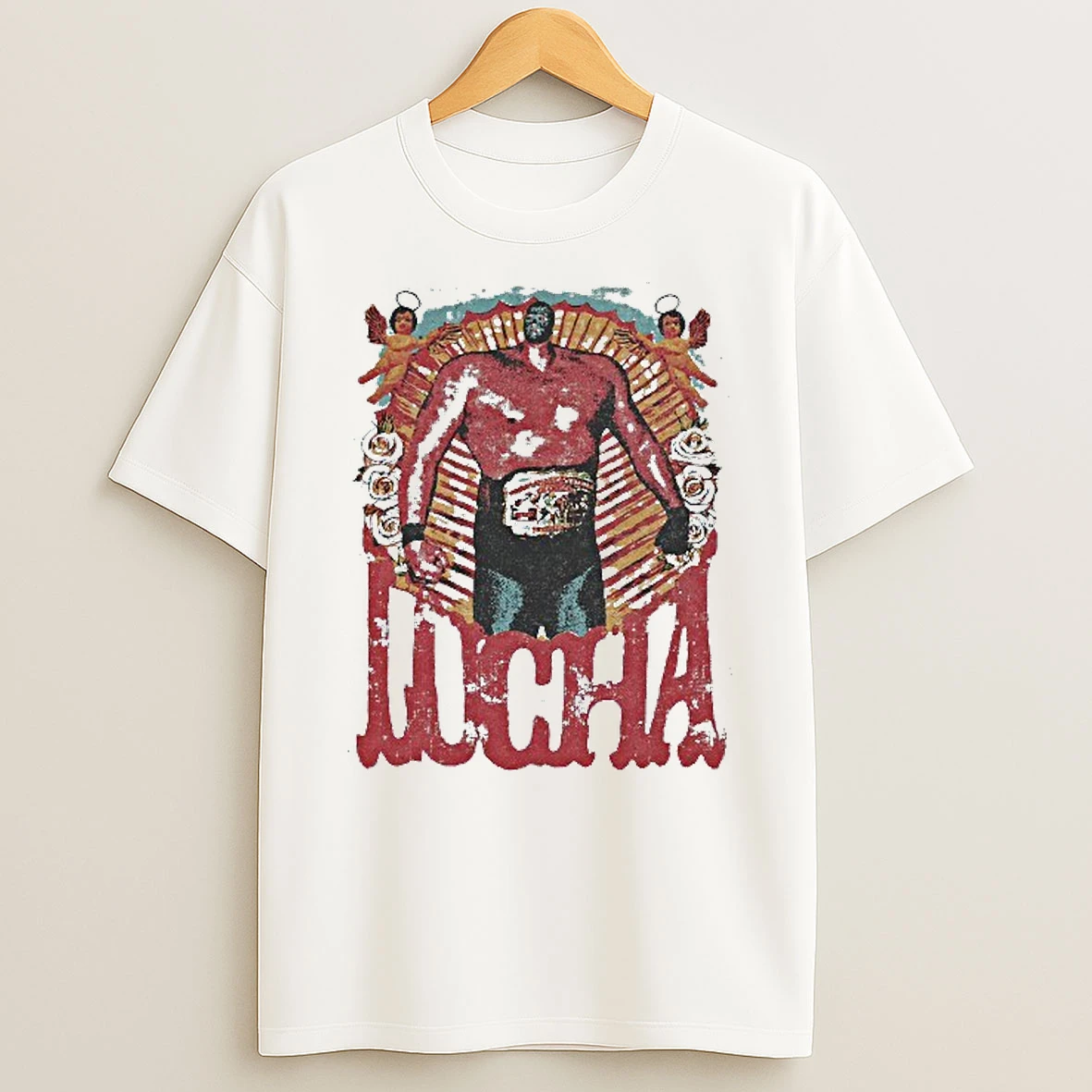 Lucha 2026 Mexican Luchador Mano Negra Championship Belt Art T Shirt