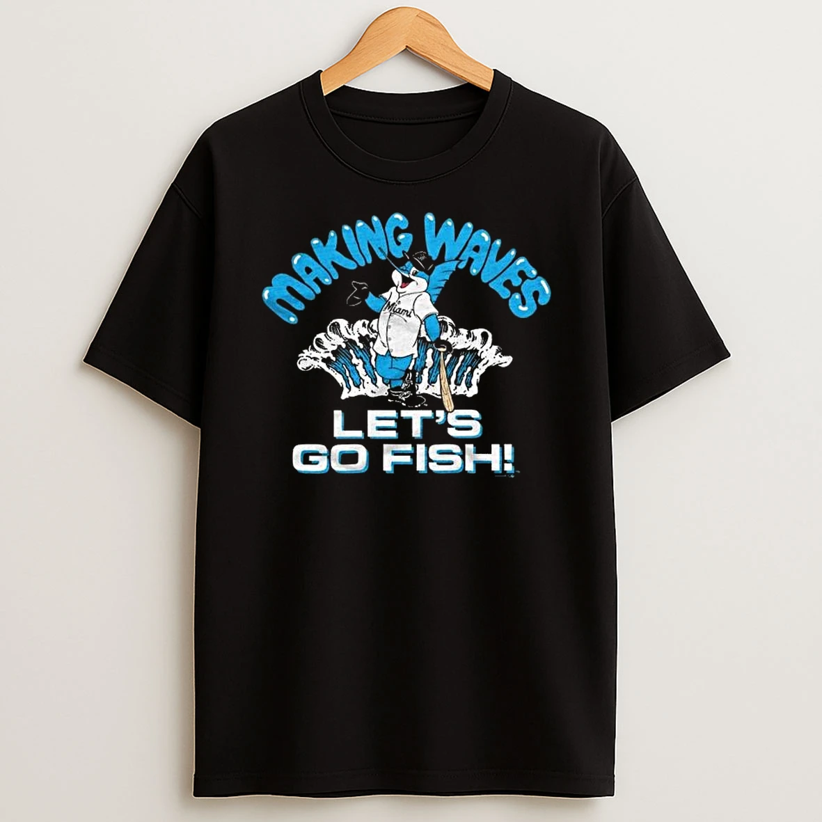 Miami Marlins Billy The Marlin Making Waves Lets Go Fish T Shirt