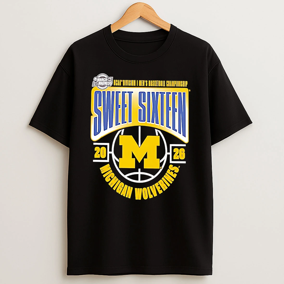 Michigan Wolverines 2026 Ncaa Mens Basketball Tournament March Madness Sweet 16 Logo T Shirt