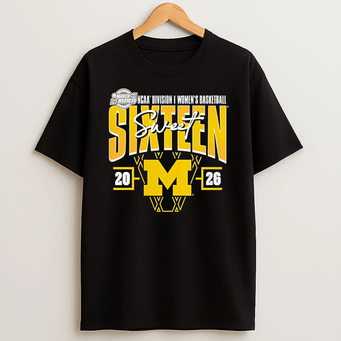 Michigan Wolverines 2026 Ncaa Womens Basketball Tournament March Madness Sweet 16 Court Shot T Shirt