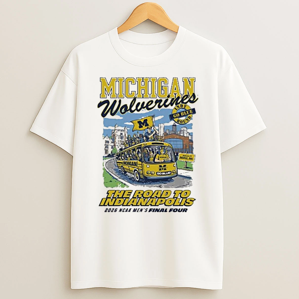 Michigan Wolverines Ivory 2026 Mens Basketball Final Four Bound Bus T Shirt