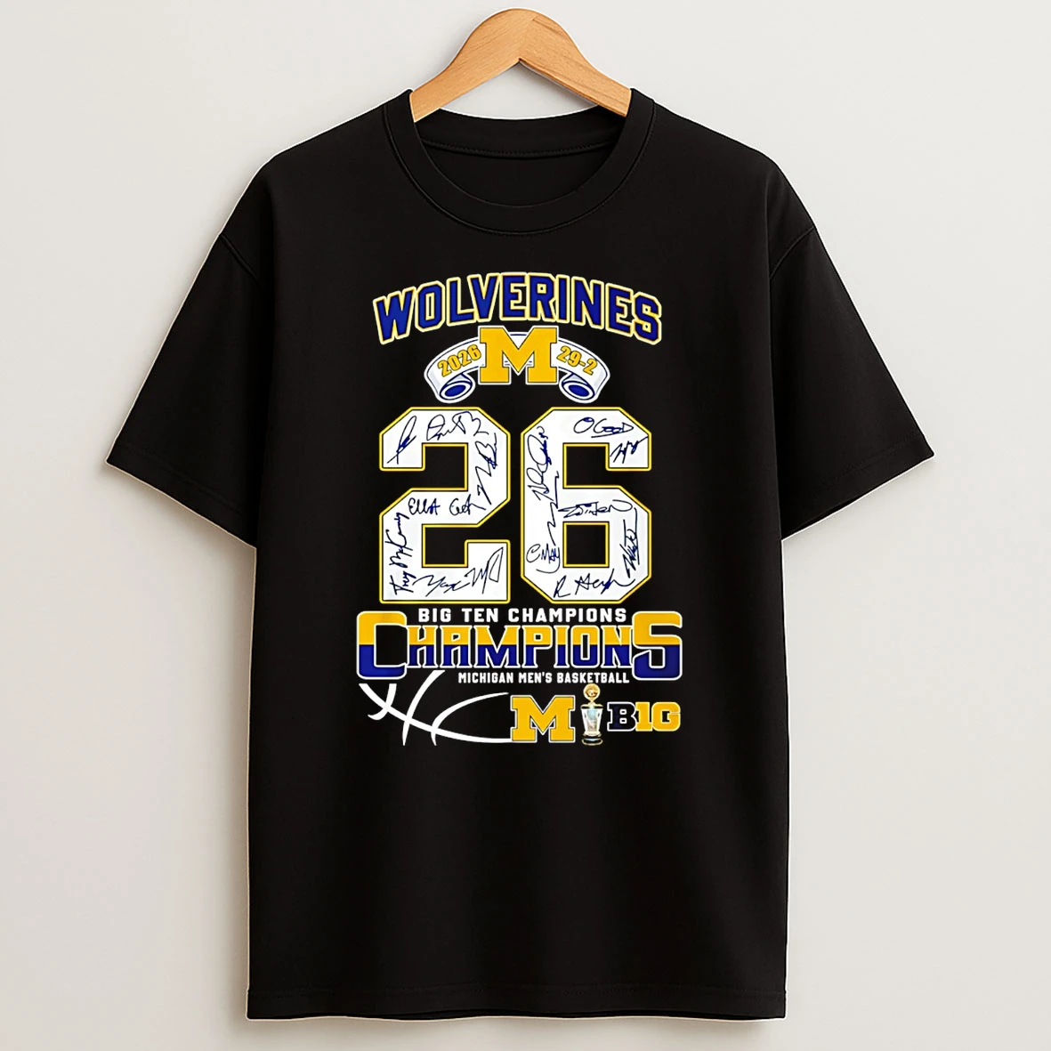 Michigan Wolverines Mens Basketball 26 Big Ten Champions Signatures T Shirt