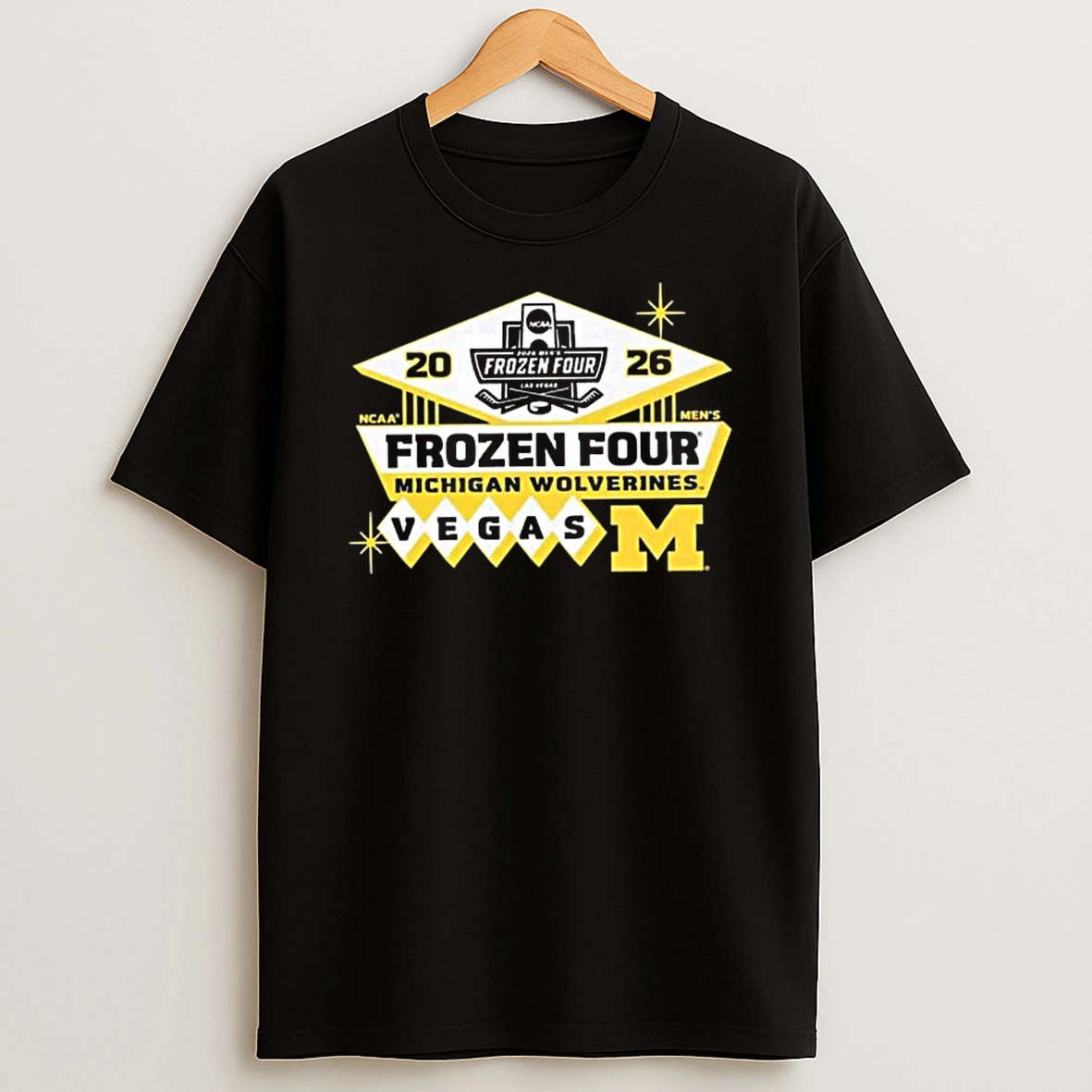 Michigan Wolverines Mens Hockey 2026 Ncaa Frozen Four Vegas Logo T Shirt