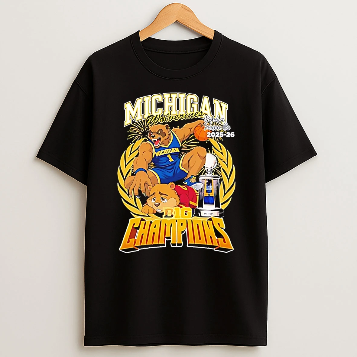 Michigan Wolverines Regular Season Co 2025 26 Big Ten Champions Mascot Trophy T Shirt