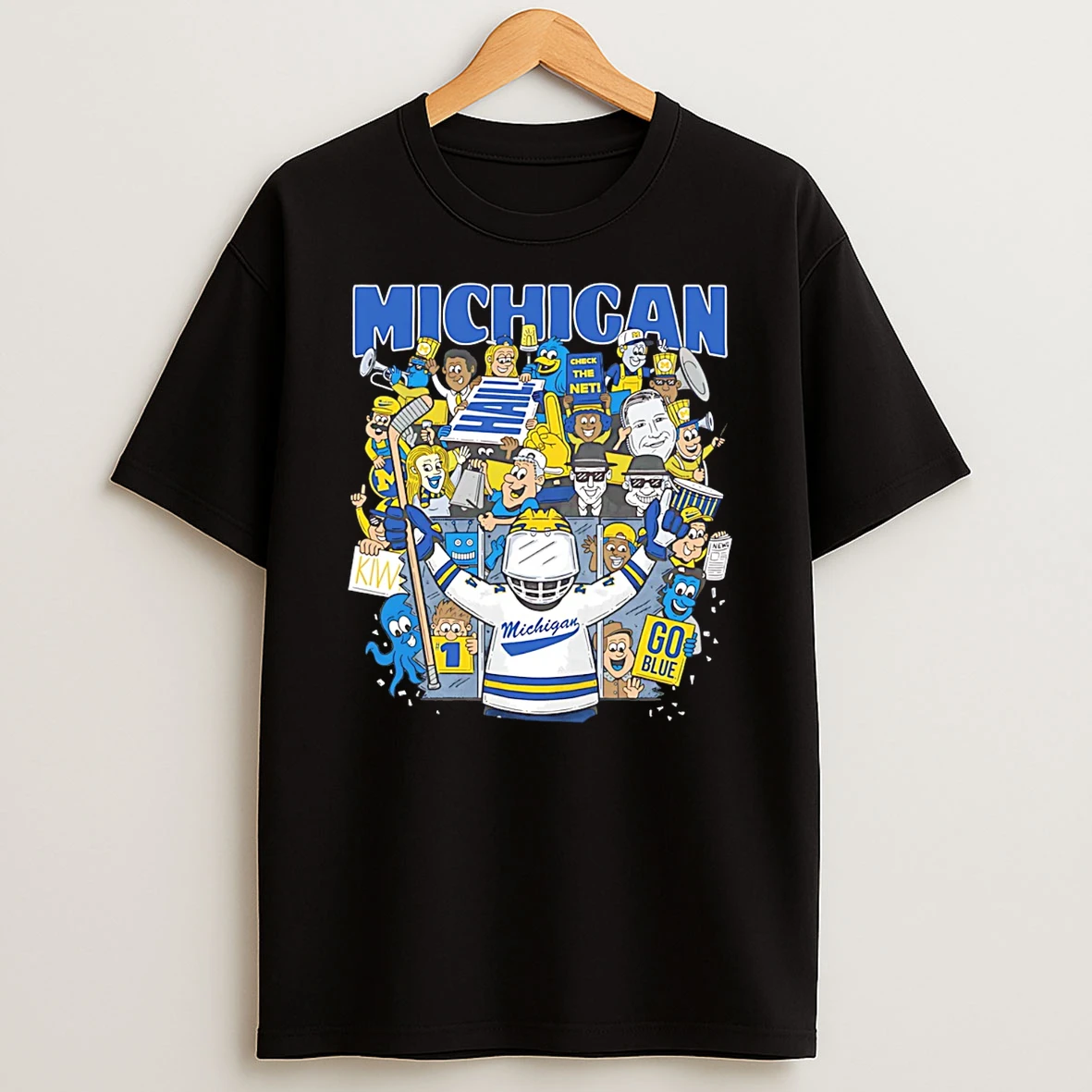 Michigan Wolverines Check The Net Hail Go Blue Caricature 2026 T Shirt