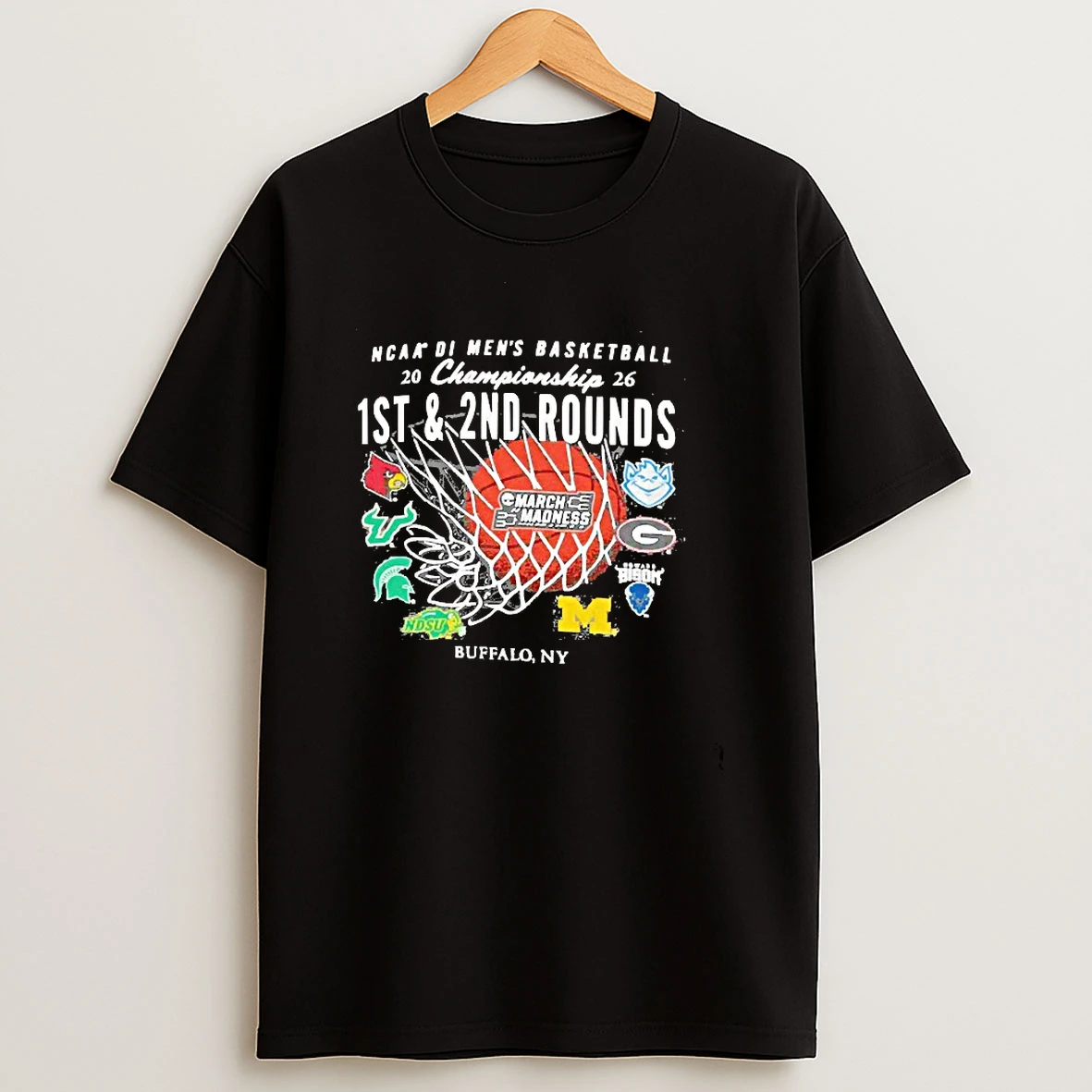 Ncaa Di Mens Basketball Championship 2026 1st 2nd Rounds March Madness Buffalo Ny Basketball Net Team Logos T Shirt