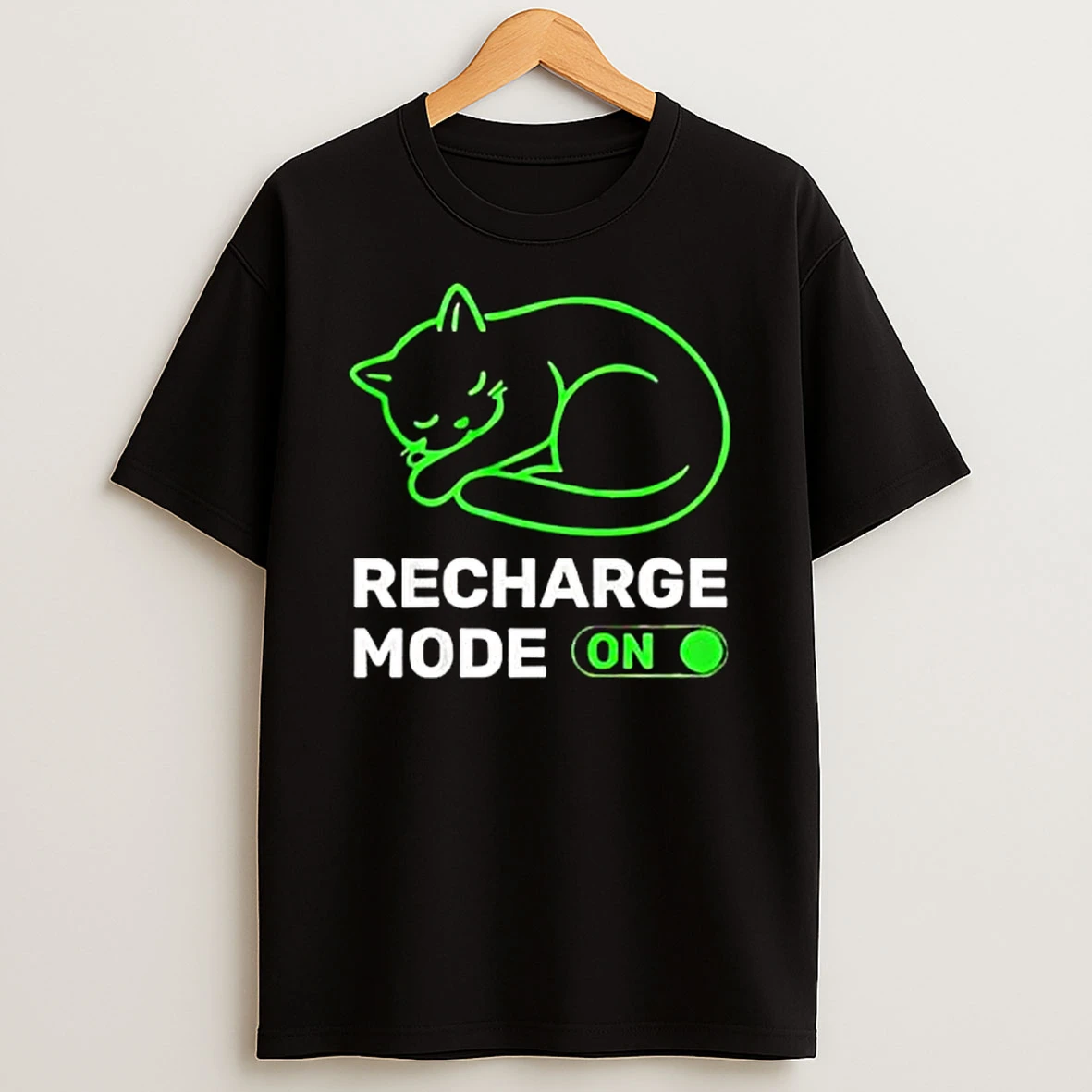 Neon Cat Recharge Mode On T Shirt