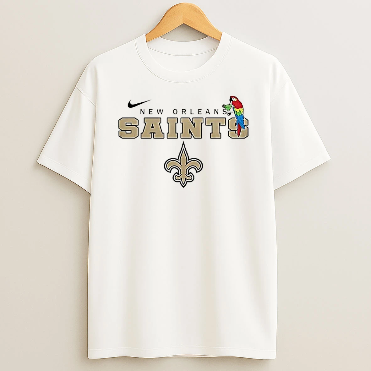 New Orleans Saints Parrot Drinking Cocktail Logo T Shirt