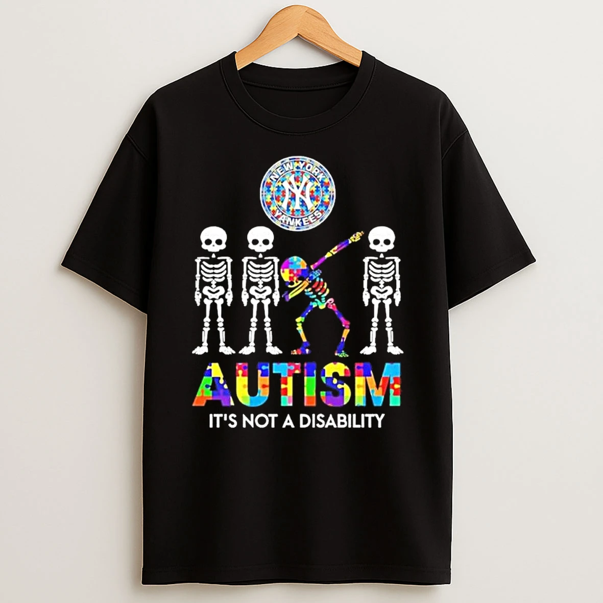 New York Yankees Mlb Autism Its Not A Disability Its A Different Ability Skeleton T Shirt