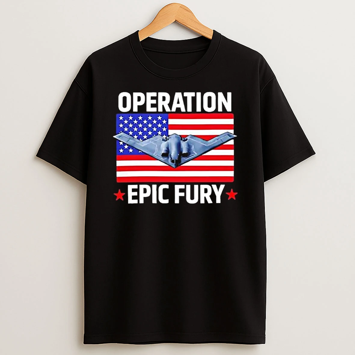 Operation Epic Fury American Flag Military Stealth Bomber Veteran Patriot Aviation T Shirt