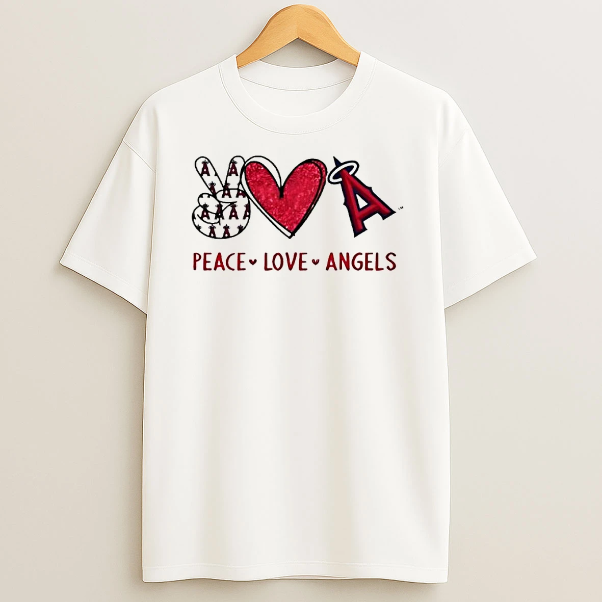 Peace Love Angels Los Angeles Red Heart Baseball T Shirt