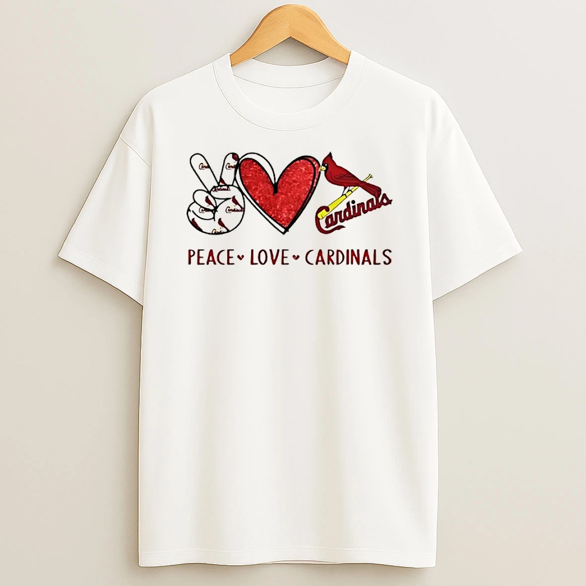 Peace Love Cardinals St Louis Baseball Fan Graphic T Shirt