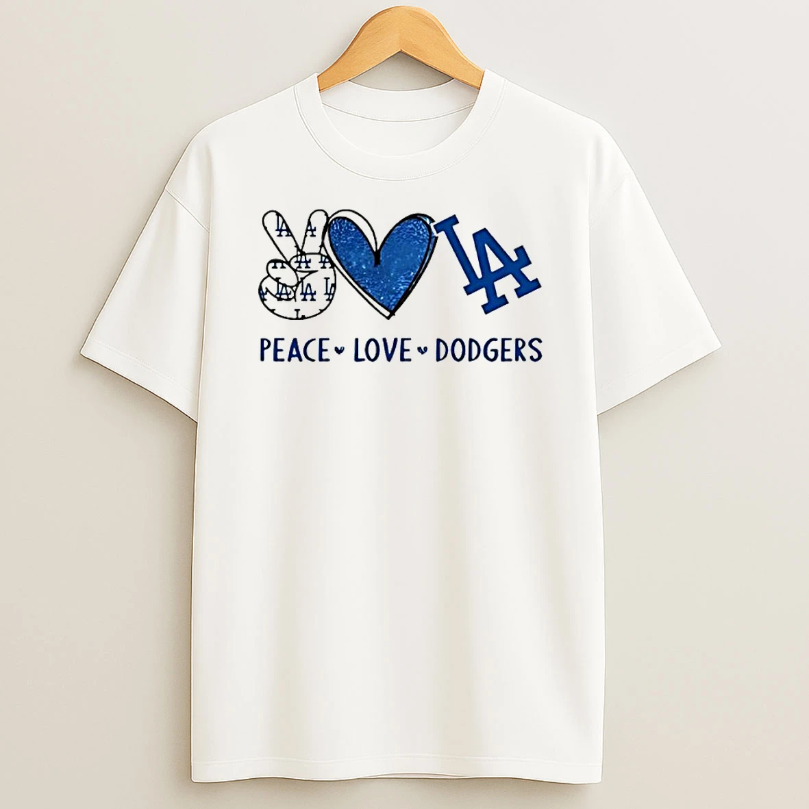 Peace Love Dodgers Los Angeles Blue Heart Baseball T Shirt
