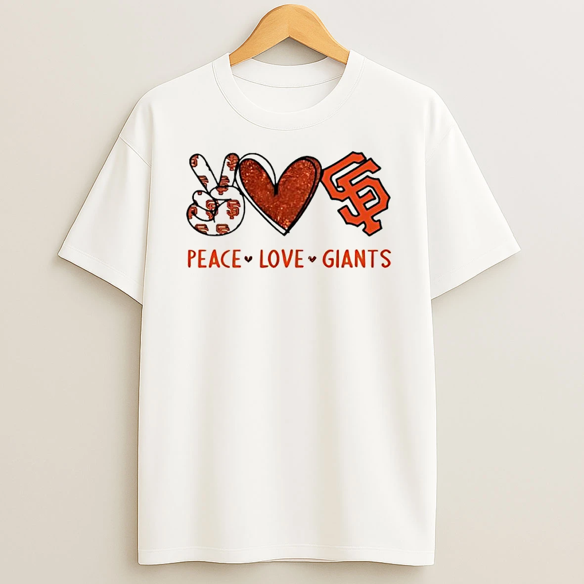 Peace Love Giants San Francisco Baseball Hand Heart Graphics T Shirt