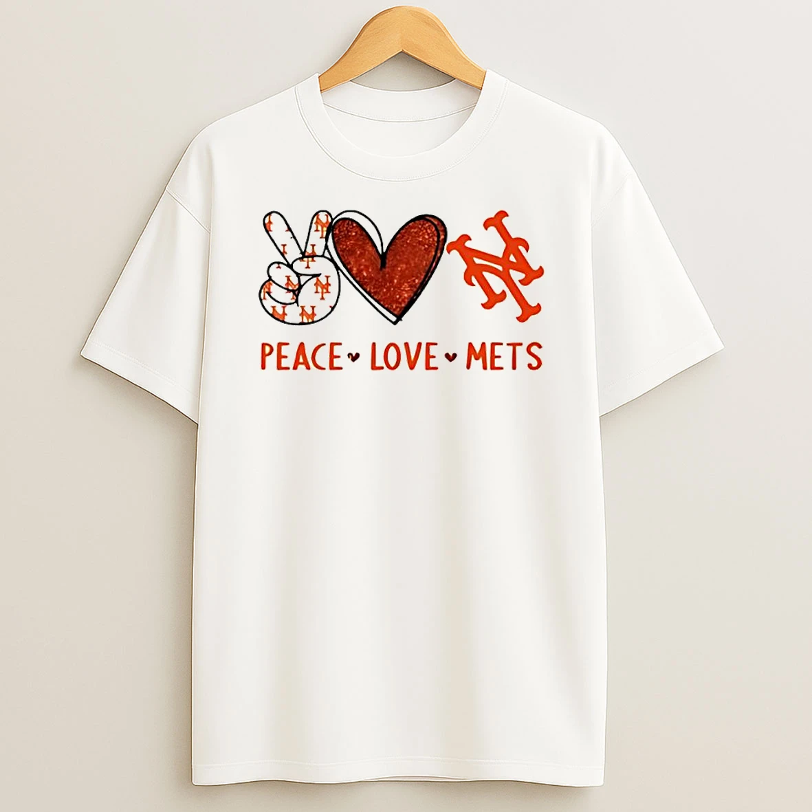 Peace Love Mets New York Baseball Hand Heart Graphics T Shirt