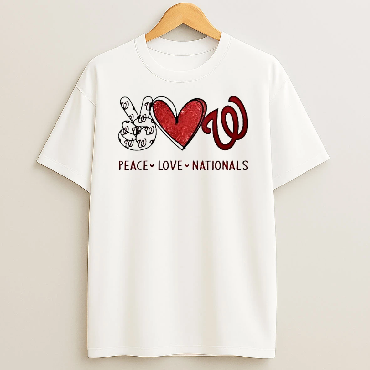 Peace Love Nationals Washington Red Heart Curly W T Shirt