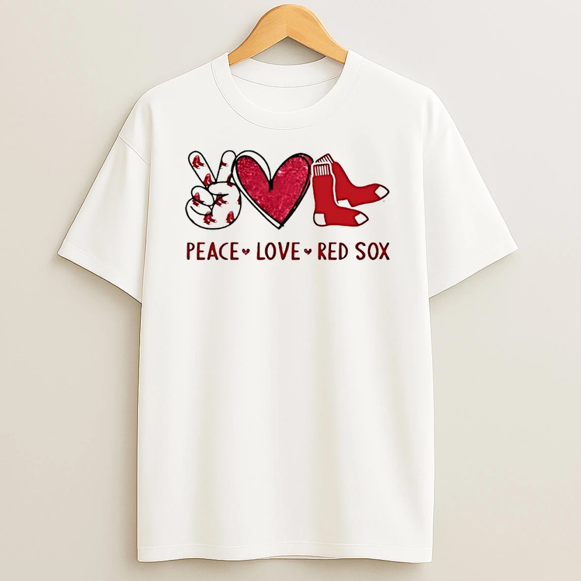 Peace Love Red Sox Boston Baseball Fan Graphic T Shirt