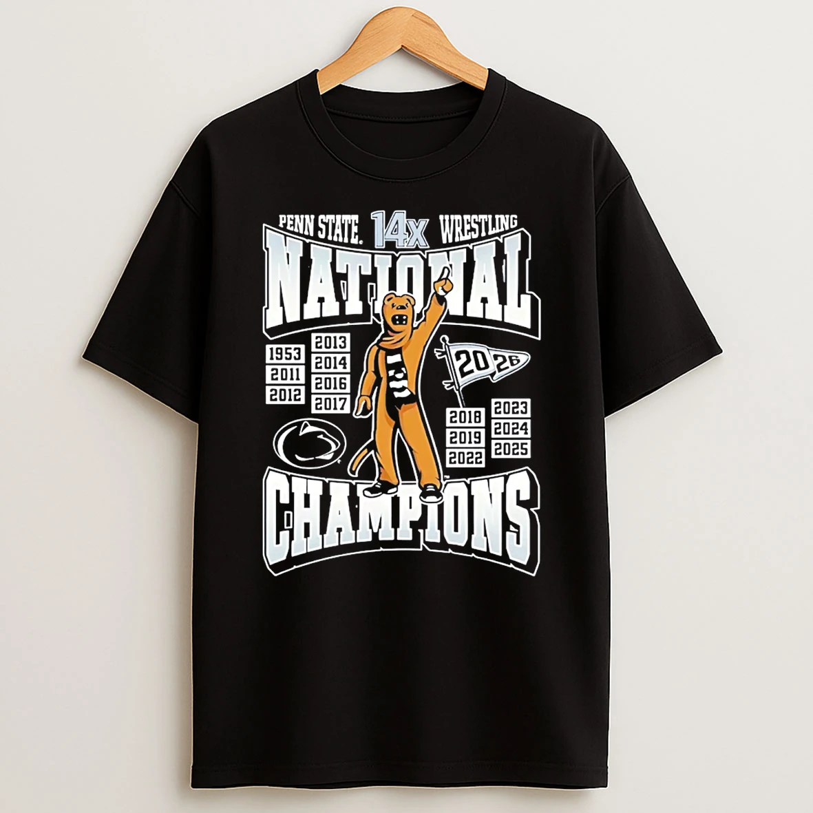 Penn State 2026 14x Wrestling National Champs Mascot T Shirt