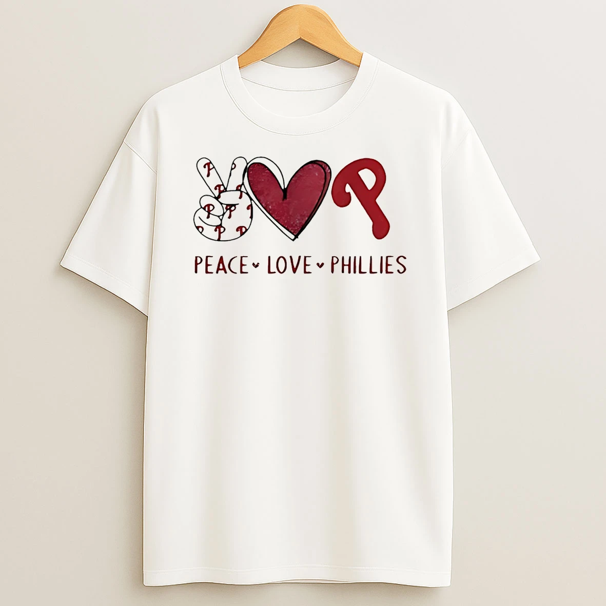 Philadelphia Phillies Peace Love Phillies Hand Sign Heart Shape And Logo T Shirt