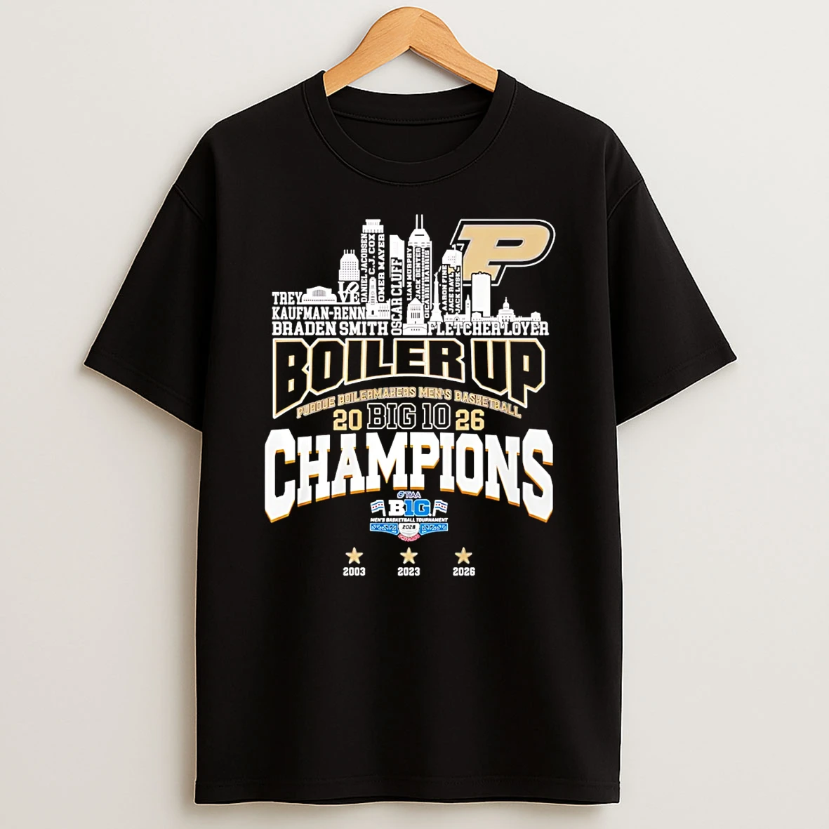 Purdue Boilermakers Big Ten Champions 2026 Player Name City Skyline T Shirt