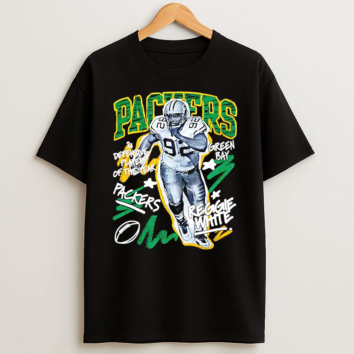 Reggie White Green Bay Packers Chalked Up Player Paint T Shirt