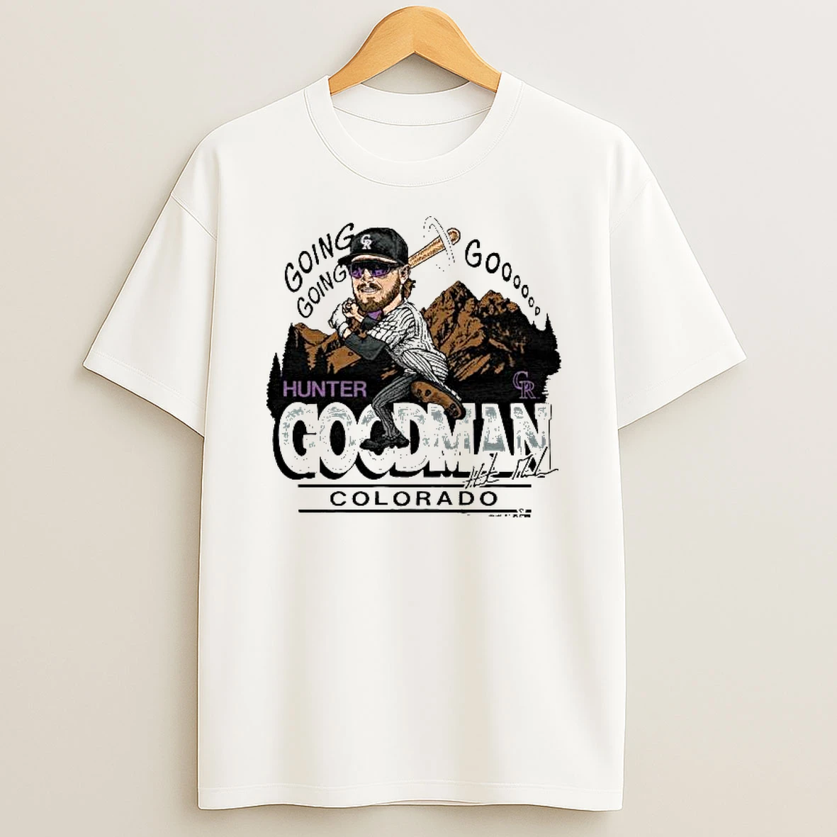 Rockies Hunter Goodman Going Going Goooooo Signature T Shirt