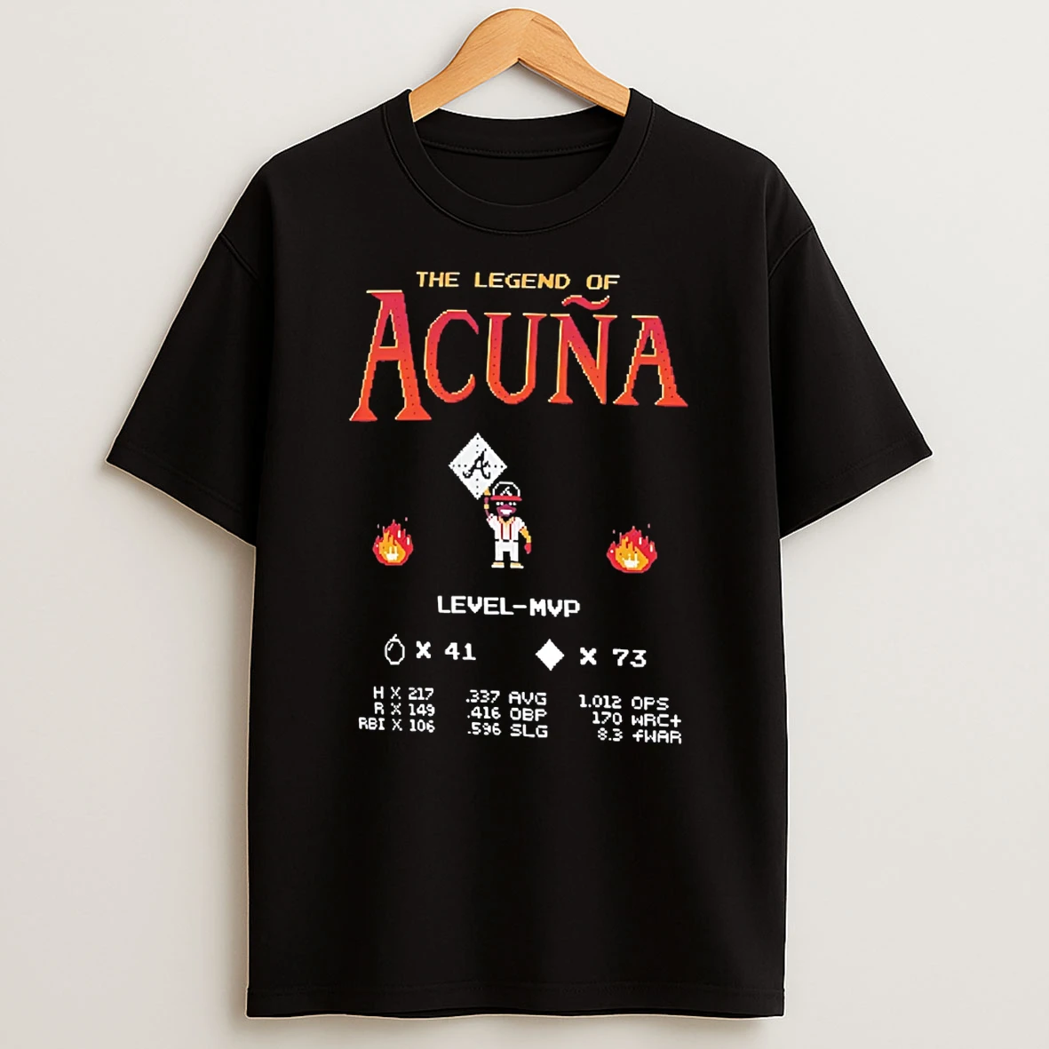 Ronald Acuna Jr The Legend Of Acuna Level Mvp 8 Bit Video Game T Shirt