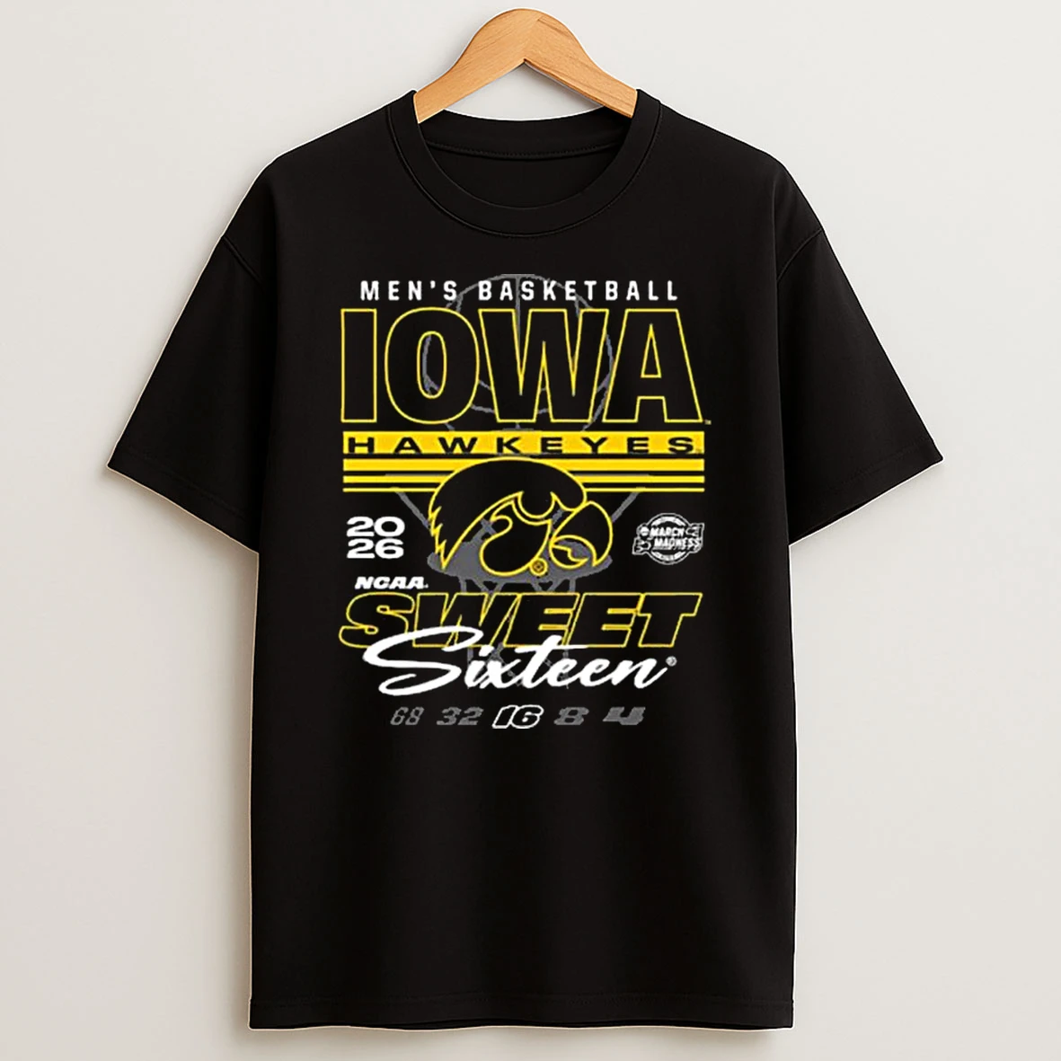 Sa90p2yw Iowa Hawkeyes Black 2026 Ncaa Mens Basketball Sweet 16 Bound T Shirt