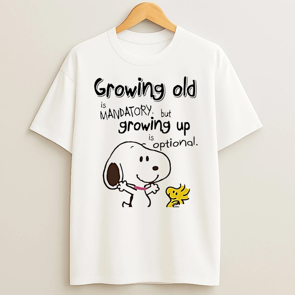 Snoopy And Woodstock Growing Old Is Mandatory But Growing Up Is Optional T Shirt