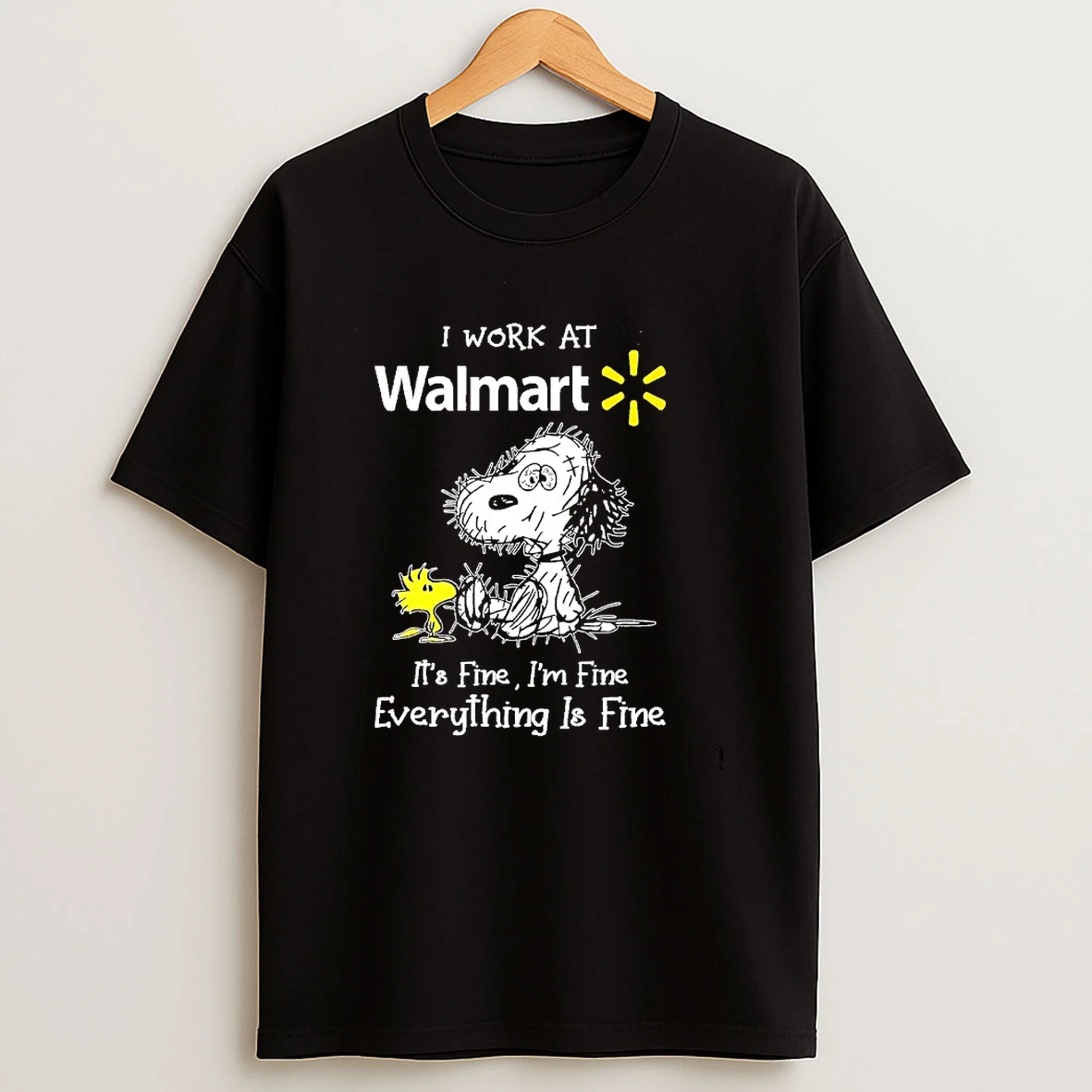 Snoopy And Woodstock I Work At Walmart Its Fine Im Fine Everything Is Fine T Shirt