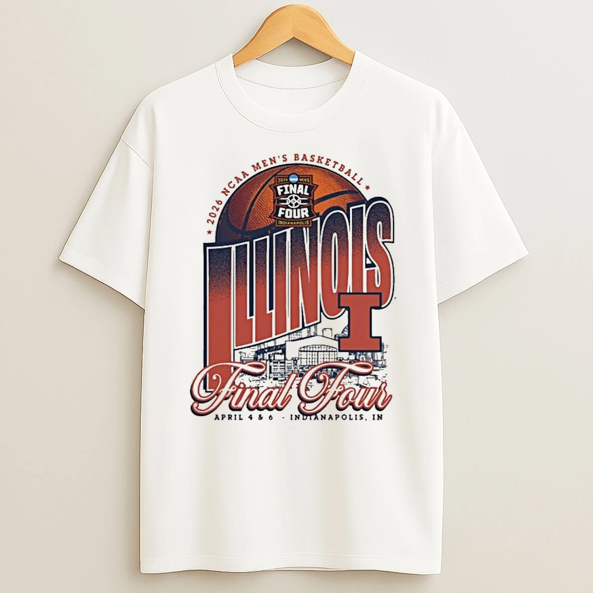 Something Inked Illinois Fighting Illini Mens Ivory 2026 Ncaa Final Four Bound Stadium T Shirt