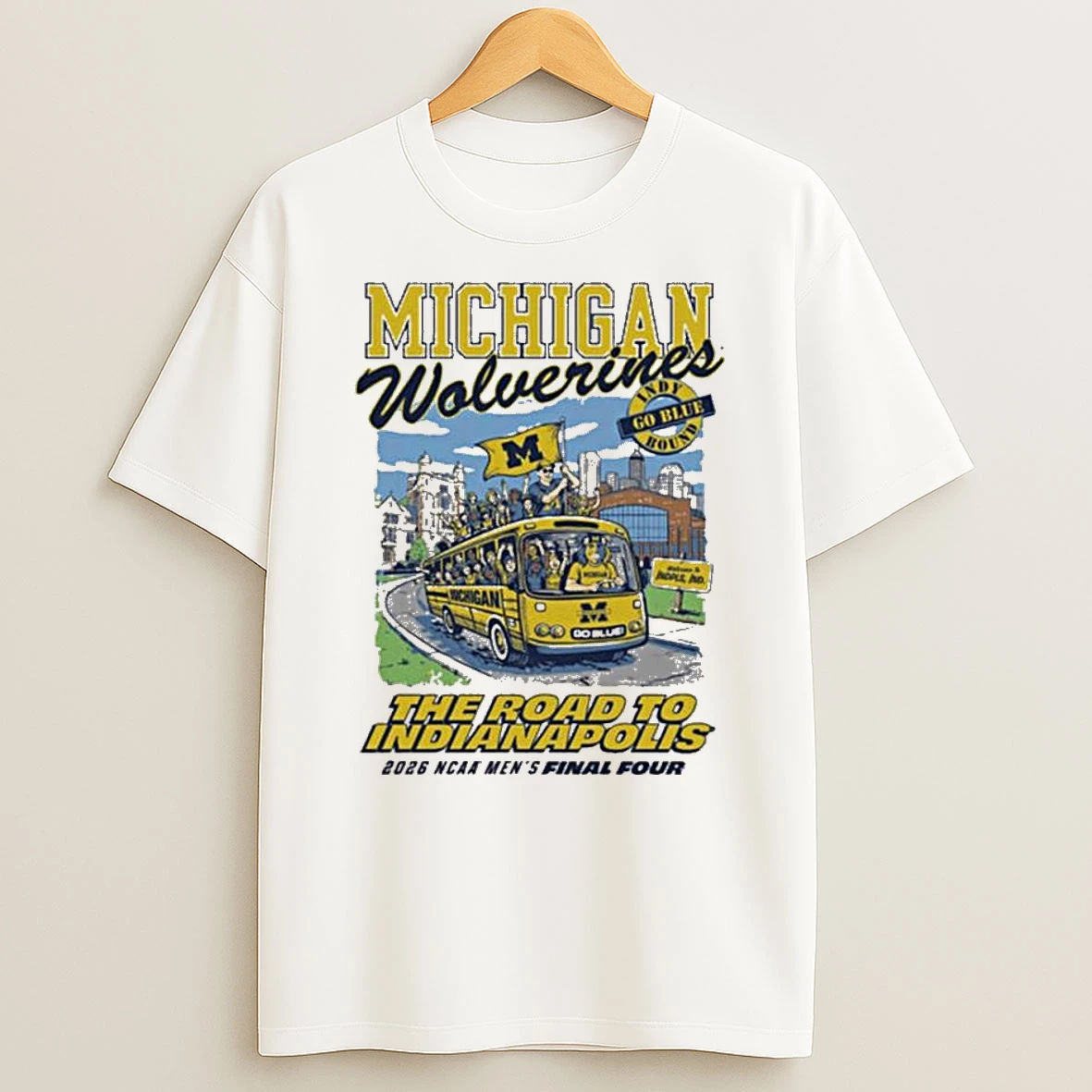 Something Inked Michigan Wolverines Ivory 2026 Mens Basketball Final Four Bound Bus T Shirt