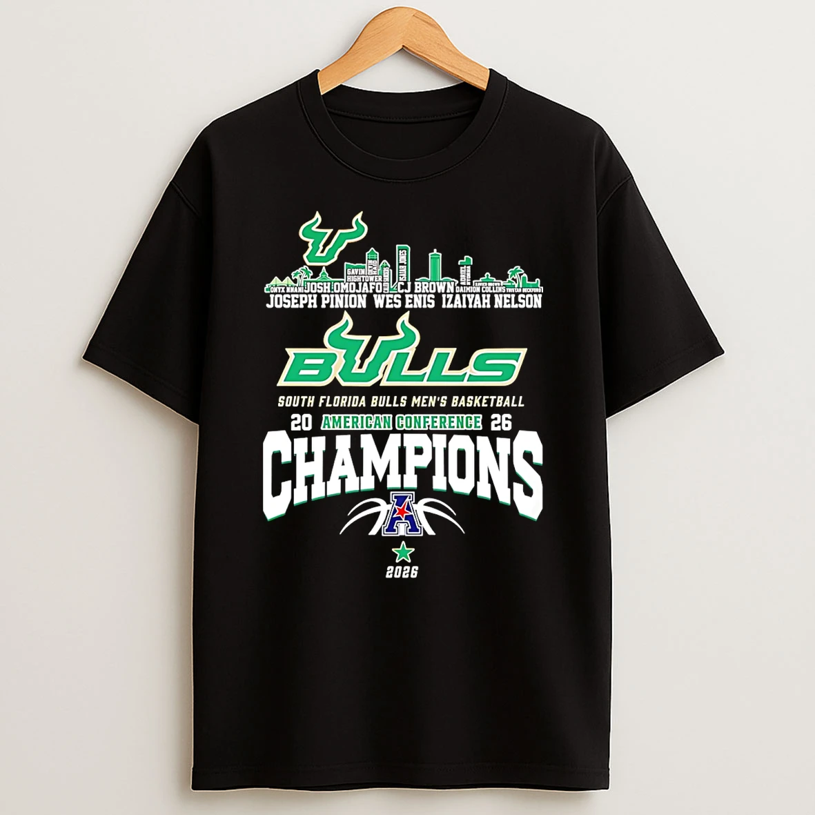 South Florida Bulls American Conference Champions 2026 Player Name City Skyline T Shirt