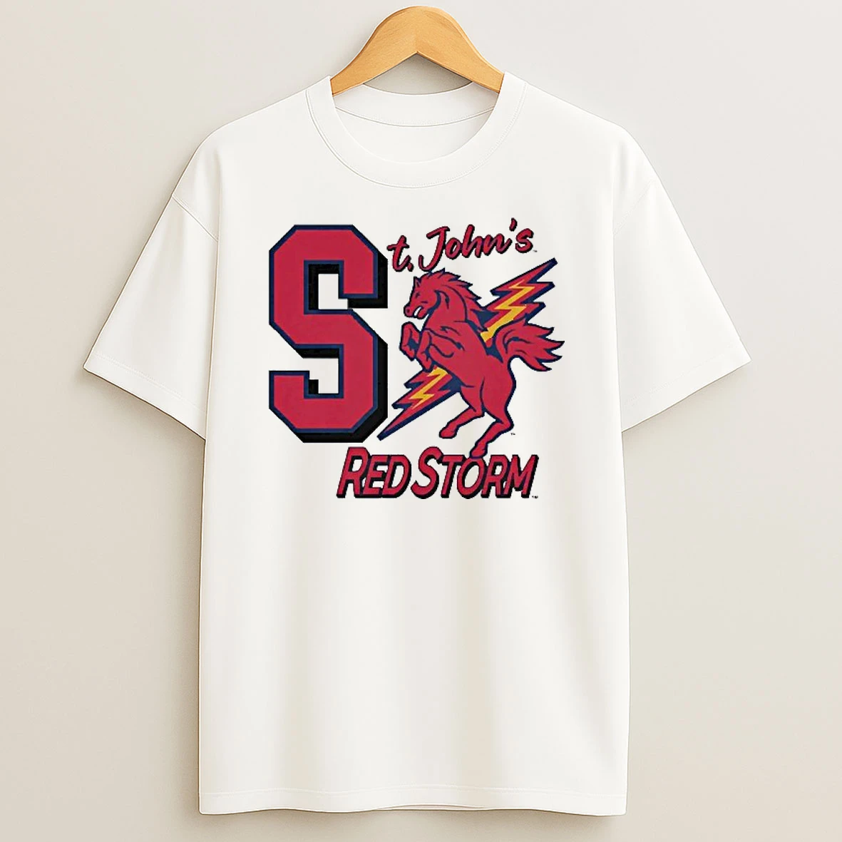 St Johns Red Storm Letter Lighting Horse T Shirt