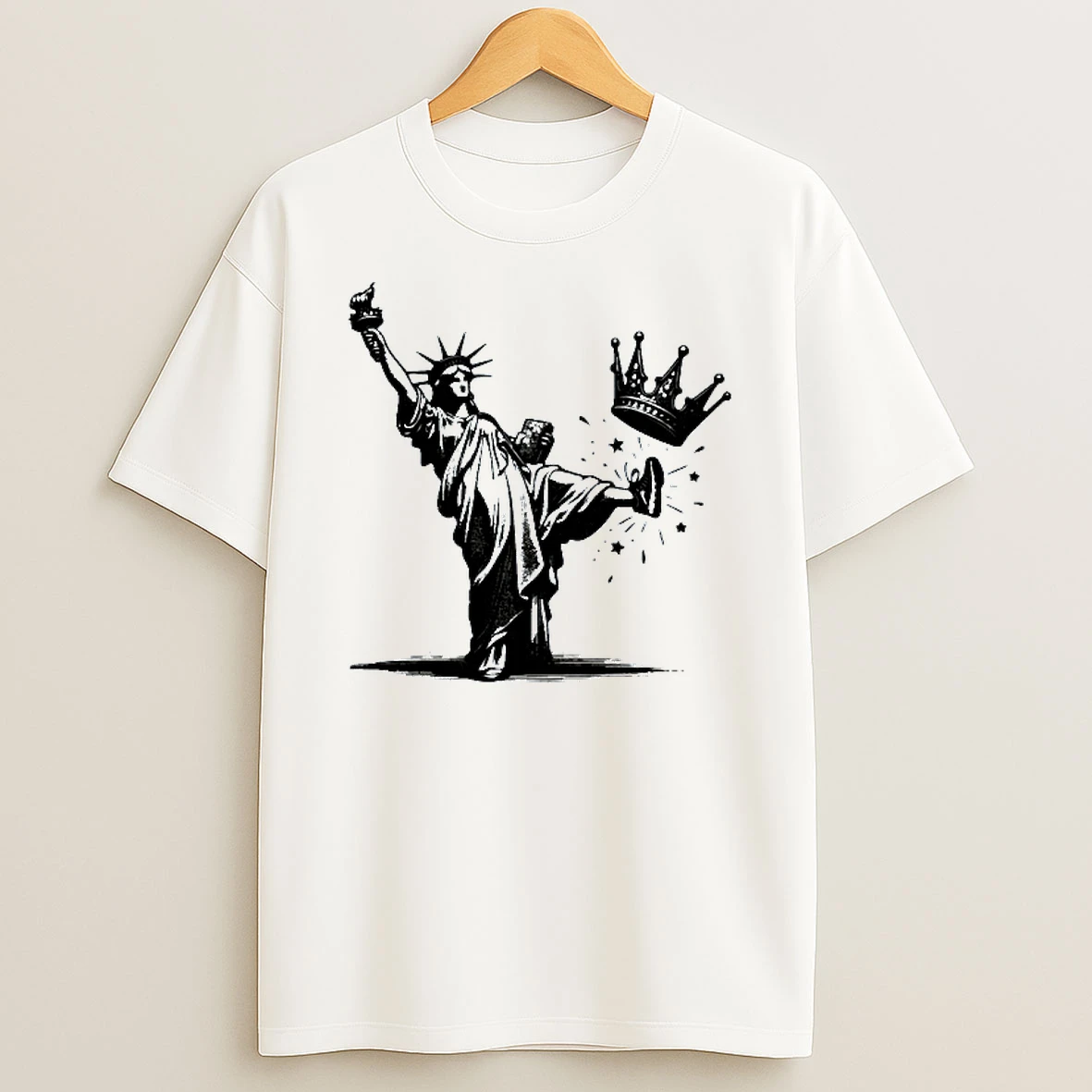 Statue Of Liberty Kicking Crown No King T Shirt