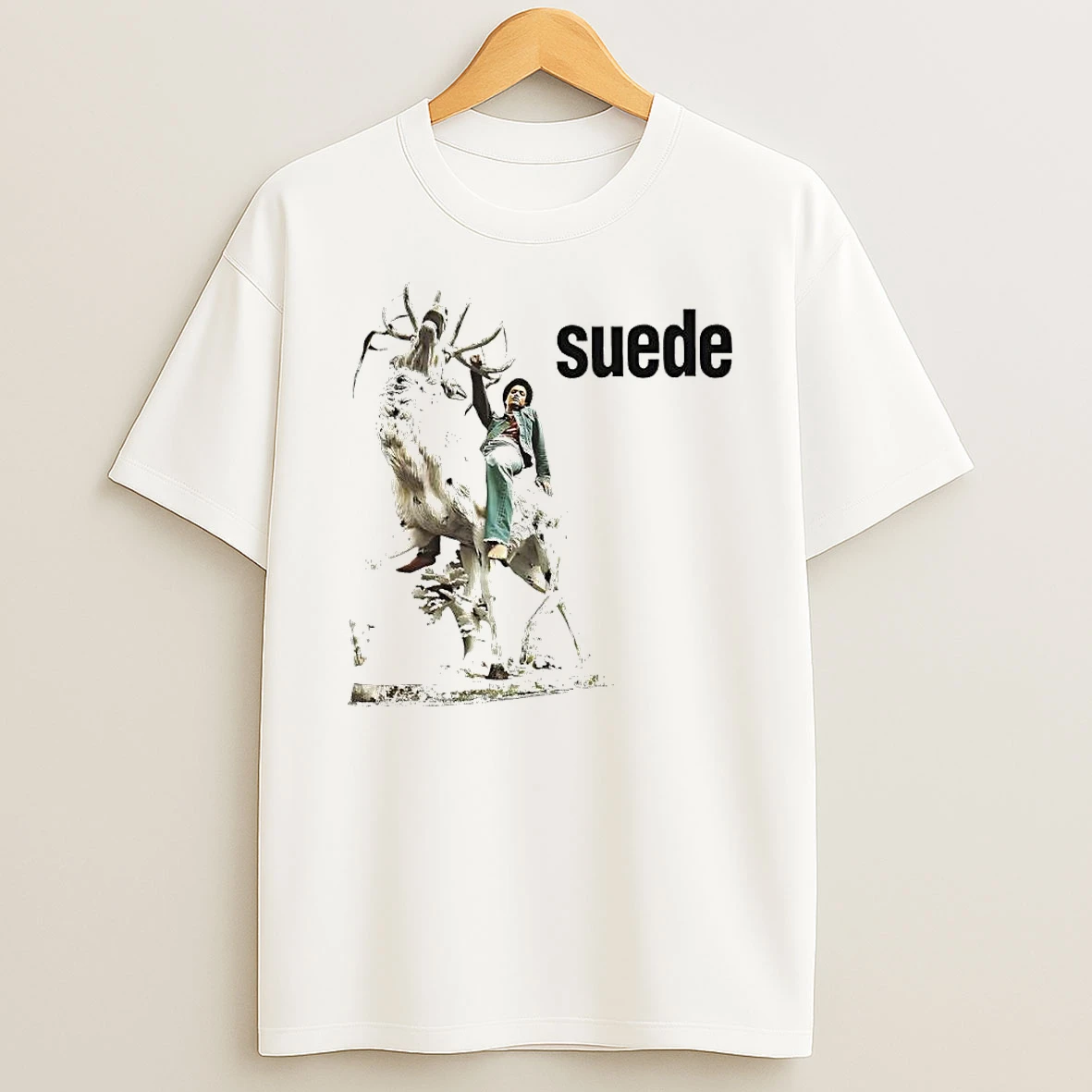 Suede Band Person Riding A Deer Statue T Shirt