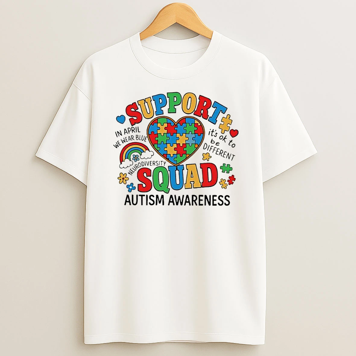 Support Squad Autism Awareness Neurodiversity Rainbow T Shirt