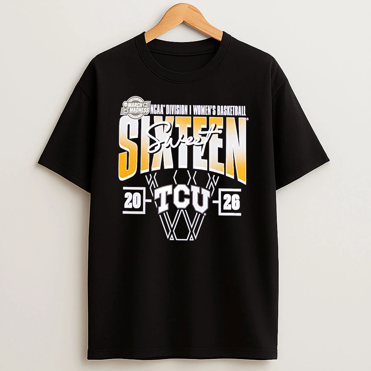 Tcu Horned Frogs 2026 Ncaa Womens Basketball Tournament March Madness Sweet 16 Court Shot T Shirt