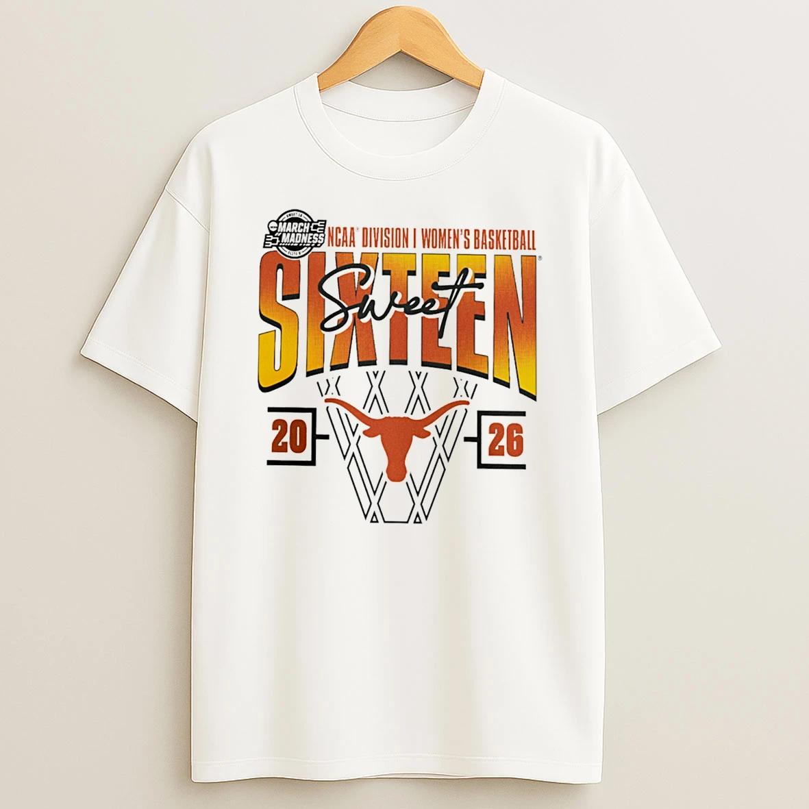 Texas Longhorns 2026 Ncaa Womens Basketball Tournament March Madness Sweet 16 Court Shot T Shirt
