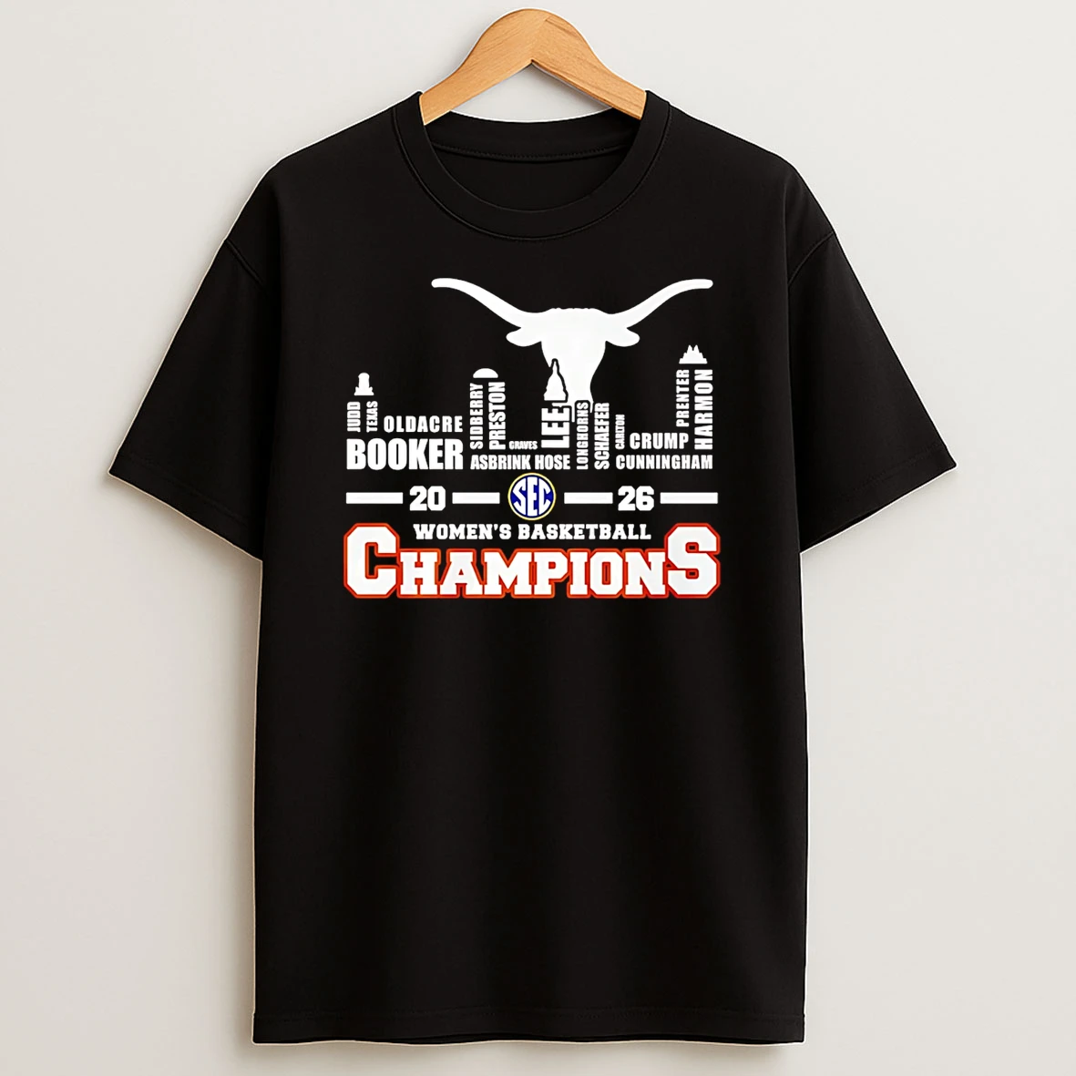 Texas Longhorns 2026 Womens Basketball Champions Player Name City Skyline T Shirt