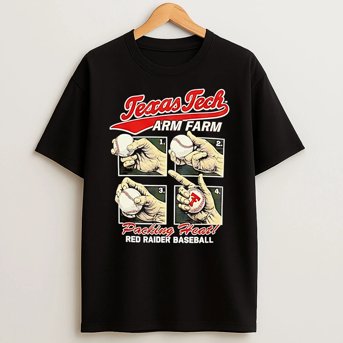 Texas Tech Arm Farm Packing Heat Red Raider Baseball T Shirt