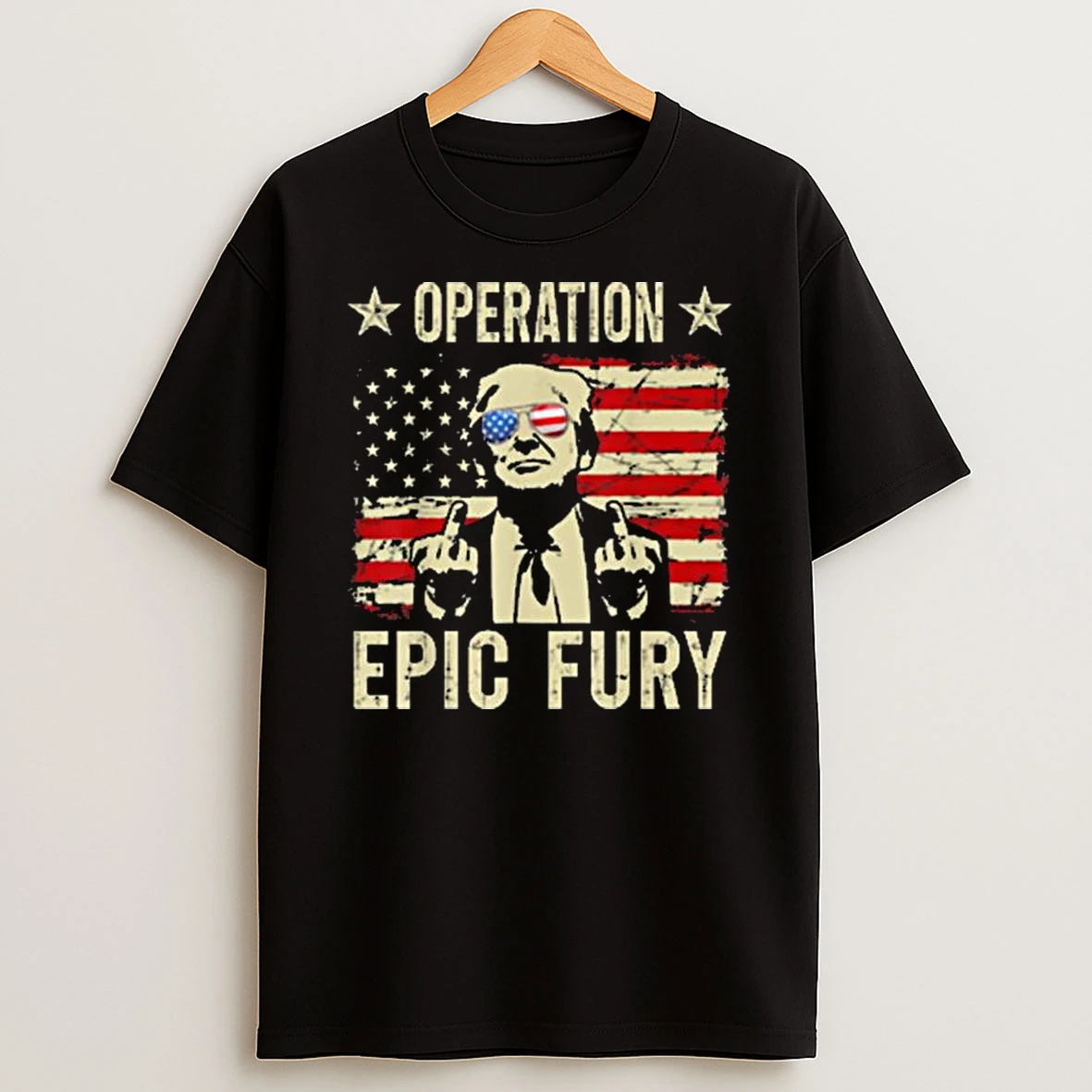 Trump Middle Finger Operation Epic Fury Usa Vintage Flag T Shirt