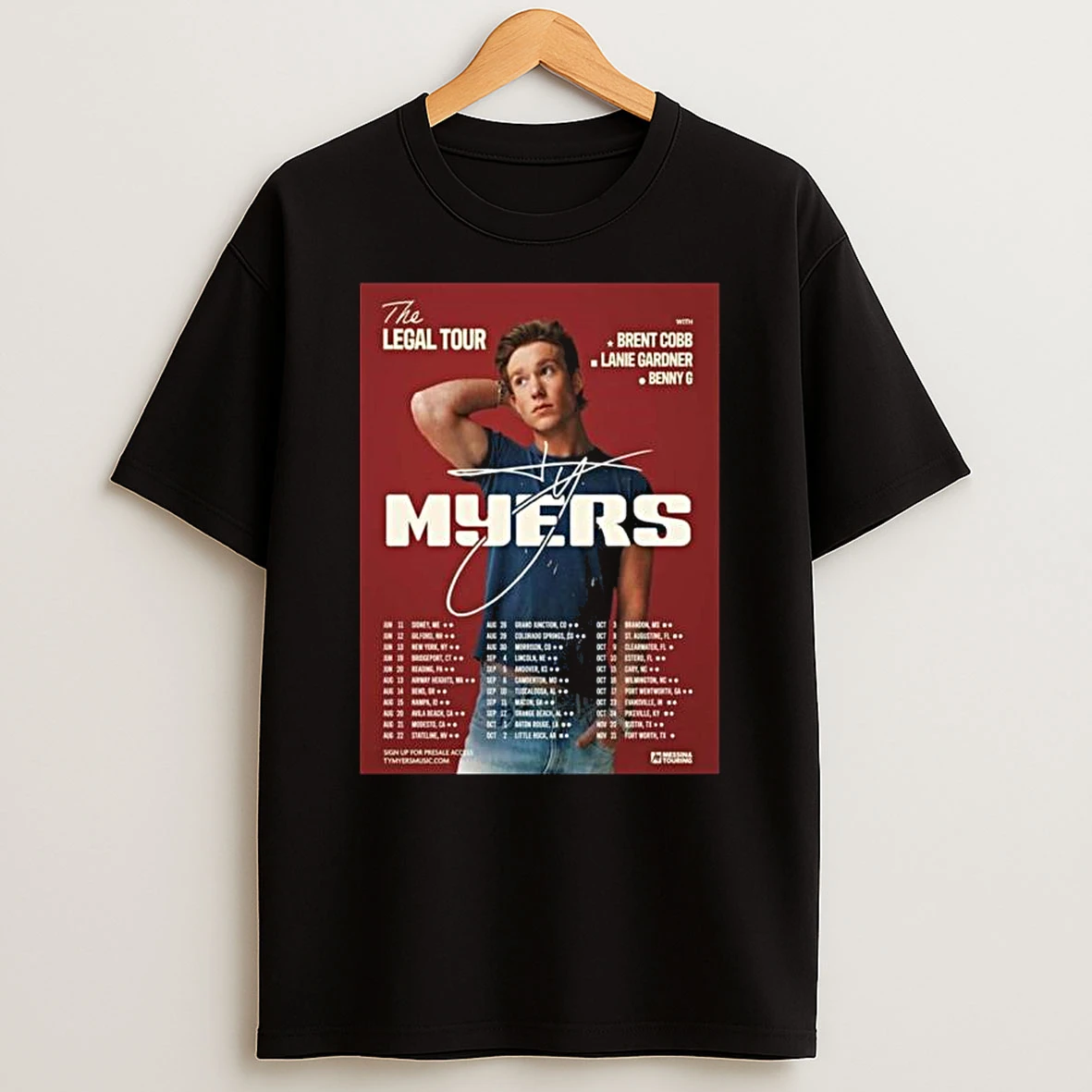 Ty Myers The Legal Tour 2026 North America City Dates T Shirt