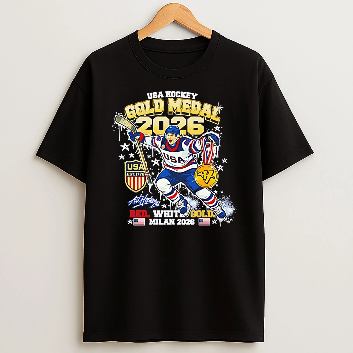 Usa Gold Medal 2026 Red White Gold Milan 2026 Graphic T Shirt