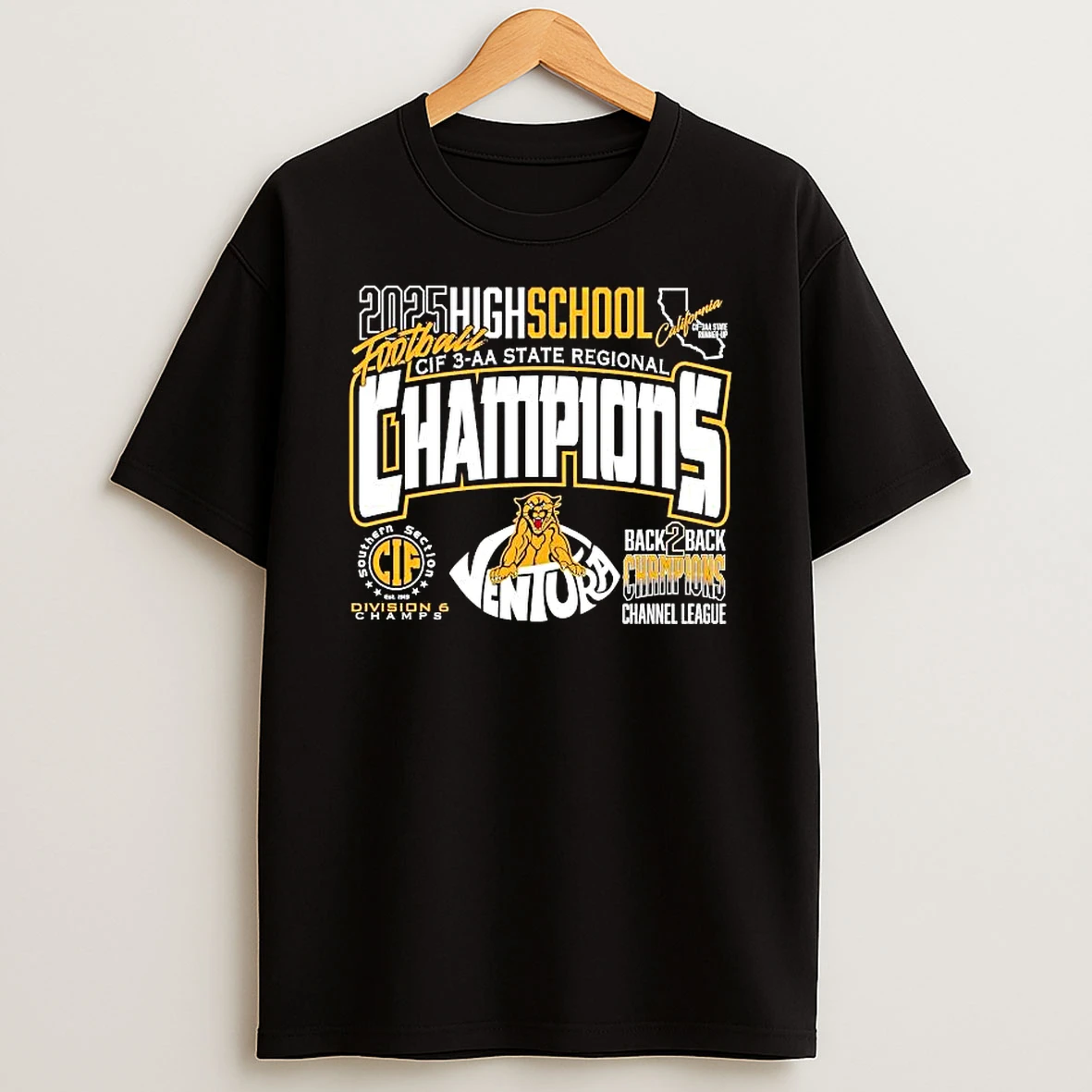 Ventura High School Cougars Football Cif 3 Aa State Regional Champions 2025 T Shirt