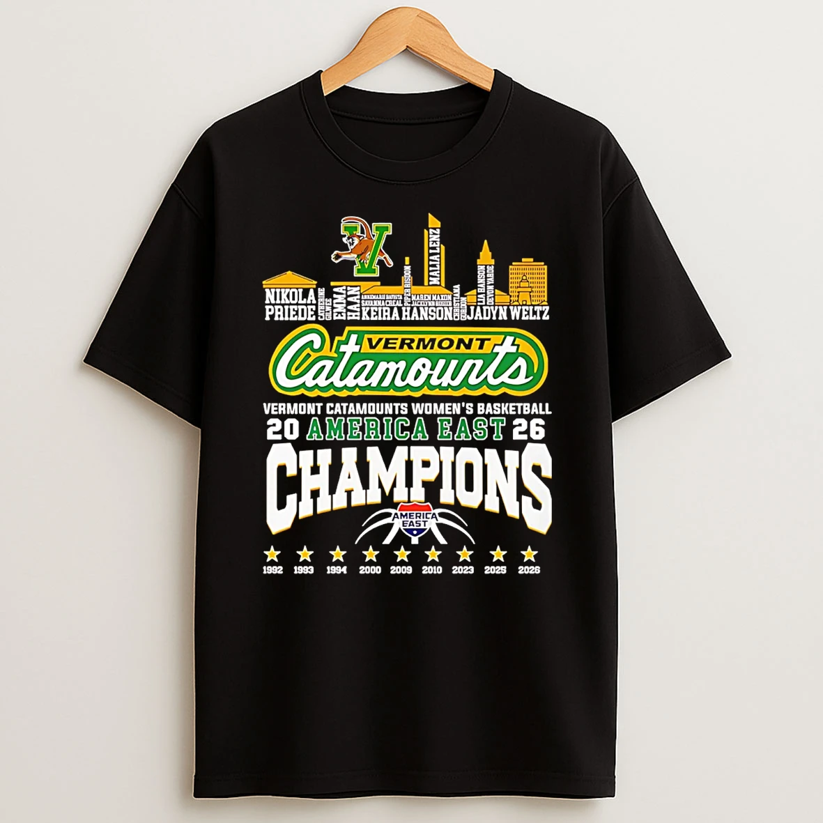 Vermont Catamount 2026 America East Champions Player Names City Skyline T Shirt