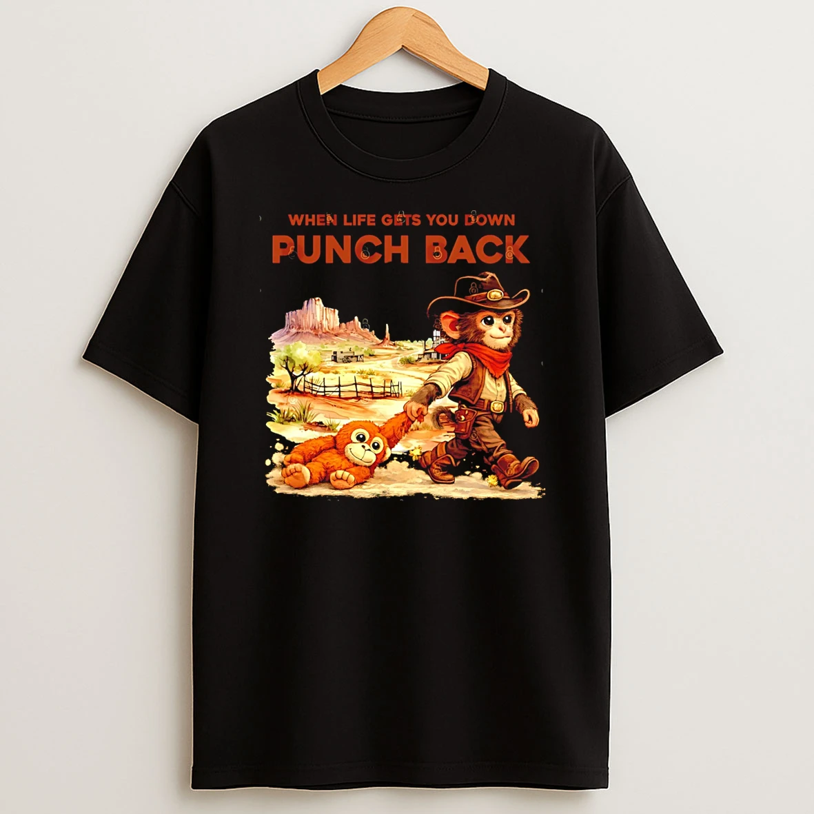 Western Baby Monkey Punch Graphic T Shirt