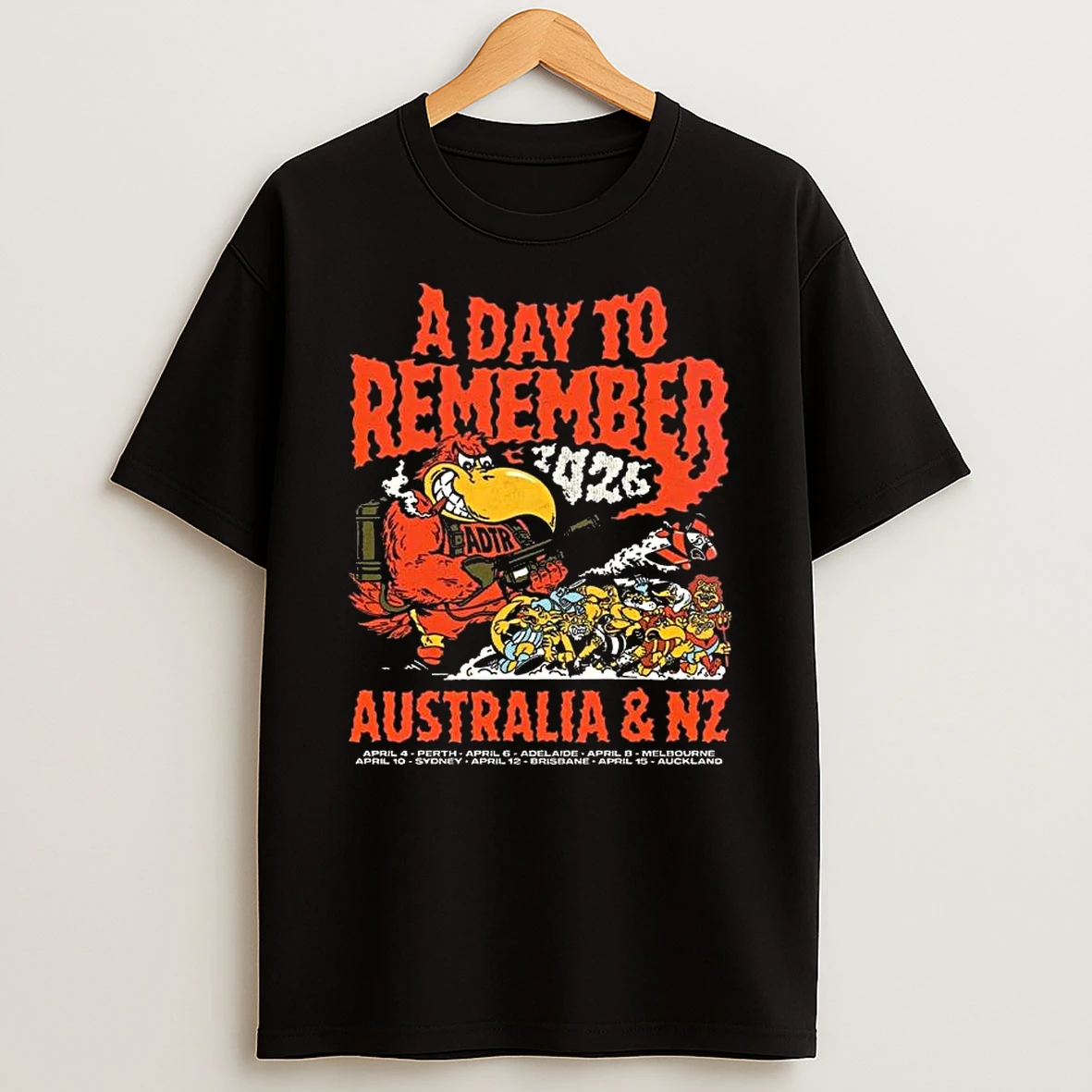 A Day To Remember 2026 Australia And New Zealand Tour Merch The Red Vulture Art With Dates T Shirt